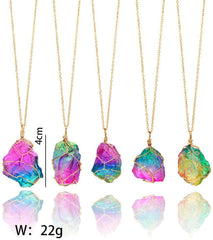 Loookus - Natural Rainbow Stone Healing Irregular Crystal Rock Pendant Necklace