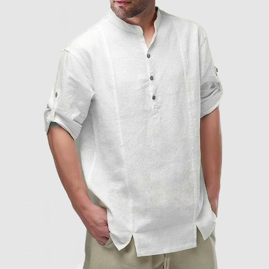 Loookus - Men's Daily Cotton Linen Long Sleeve Henley Shirt