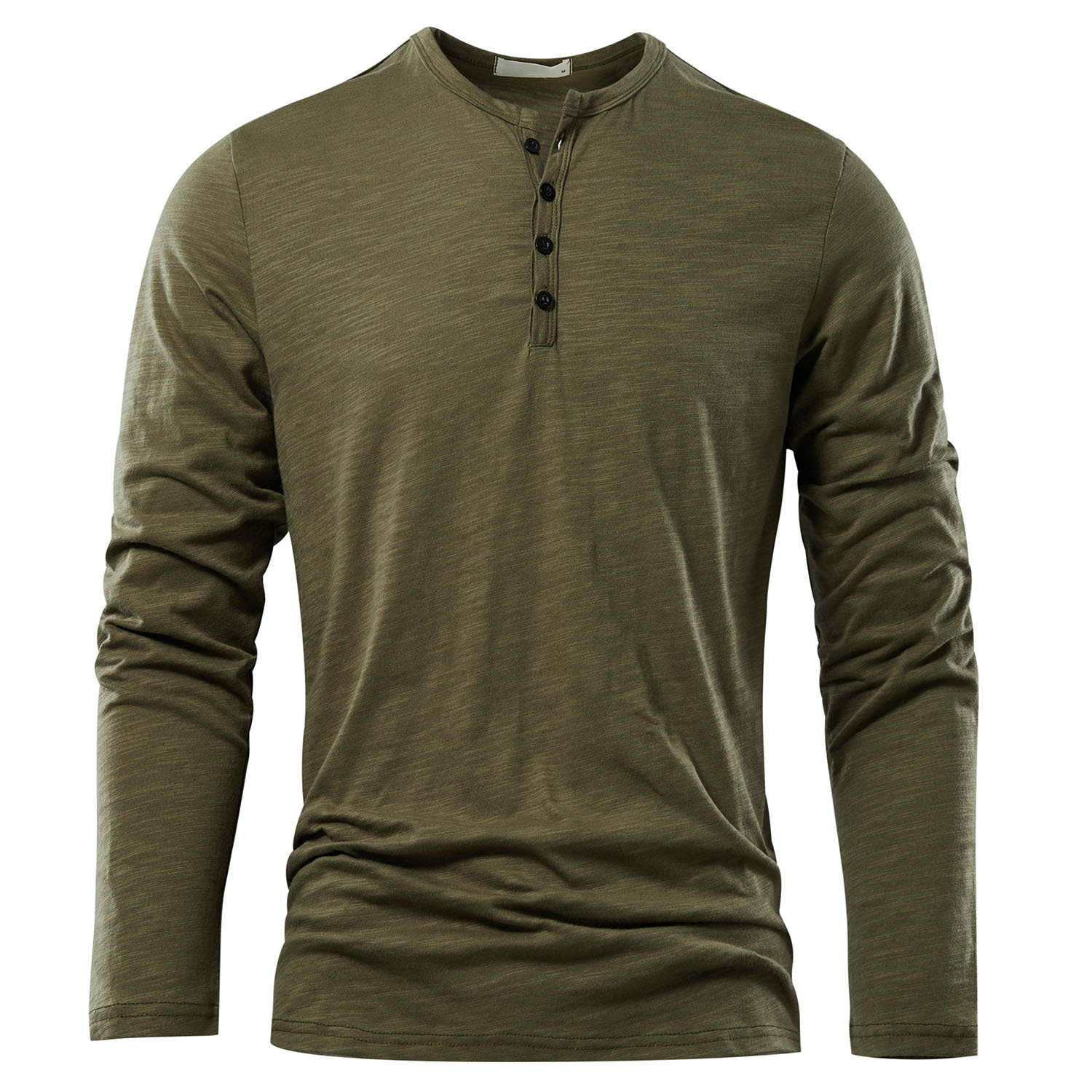 Loookus - Long Sleeve Pure Cotton Four Buttons Henley Shirt