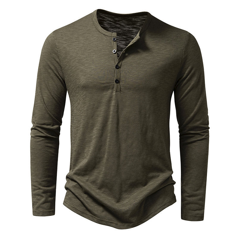 Loookus - Long Sleeve Polyester Buttons Henley Shirt