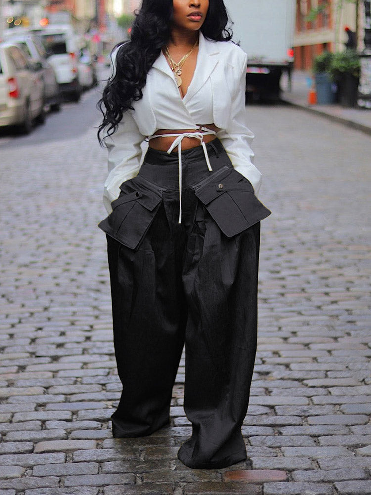 Loookus - Cargo Pocket Wide Leg Pants