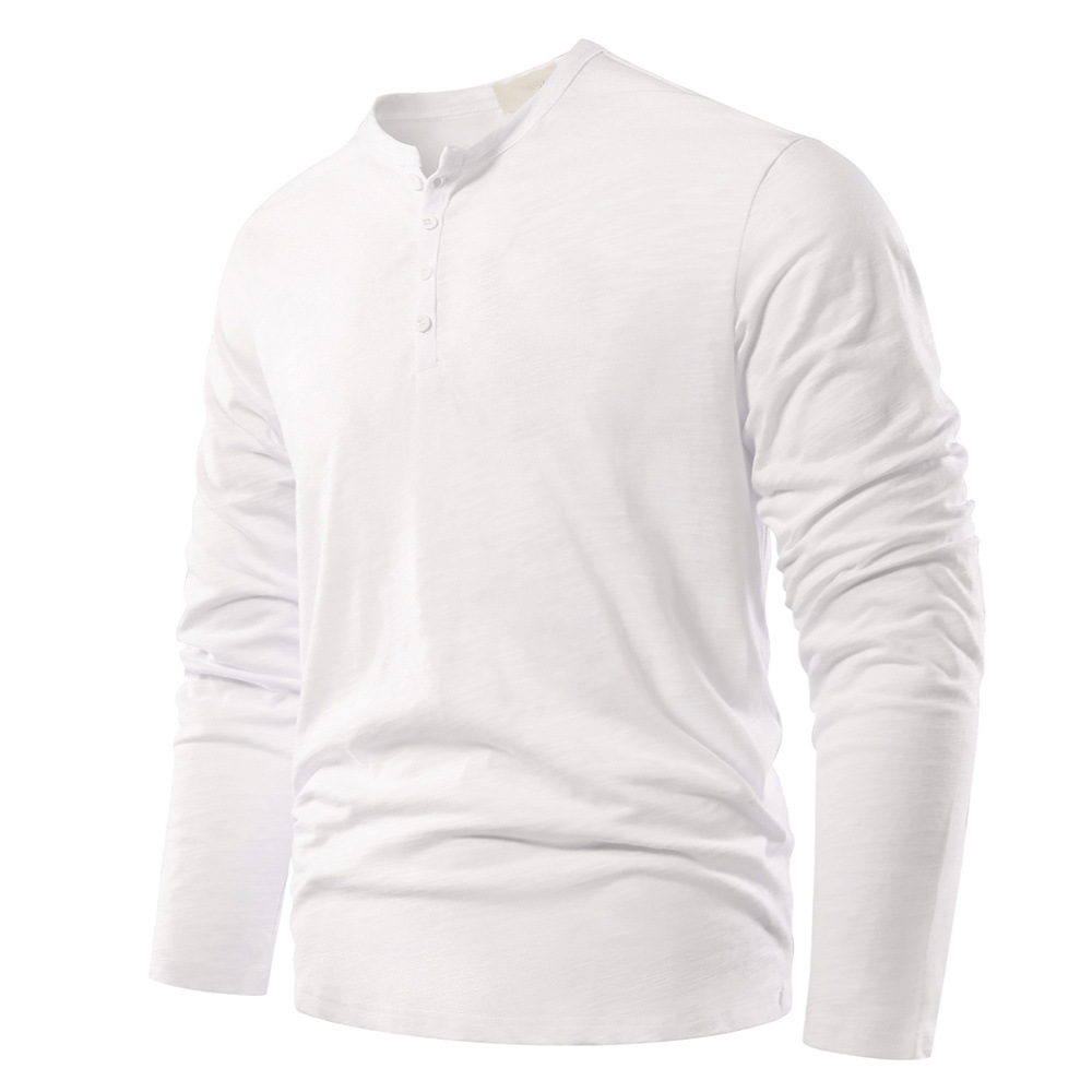 Loookus - Long Sleeve Pure Cotton Four Buttons Henley Shirt