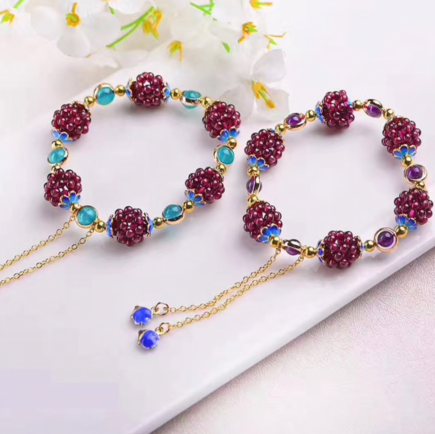 Loookus - Natural Garnet Stone Pomegranate Bracelet