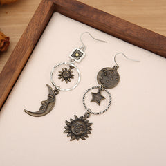 Loookus - Vintage Pentagram Sun Moon Long Earrings
