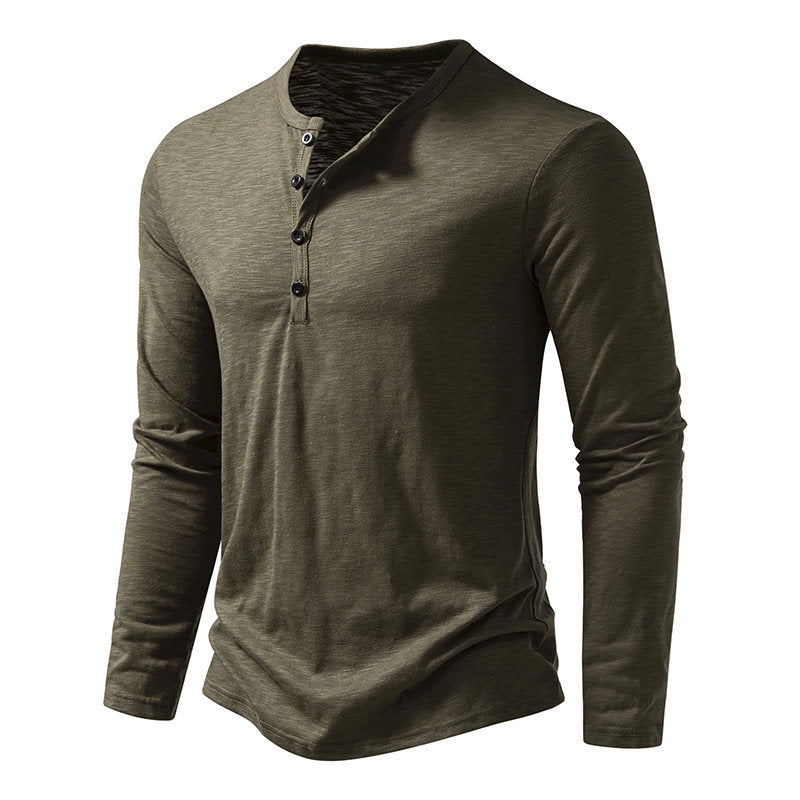 Loookus - Long Sleeve Polyester Buttons Henley Shirt