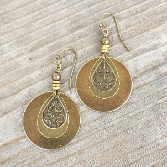 Loookus - Bohemian retro ethnic style distressed bronze circle carved earrings