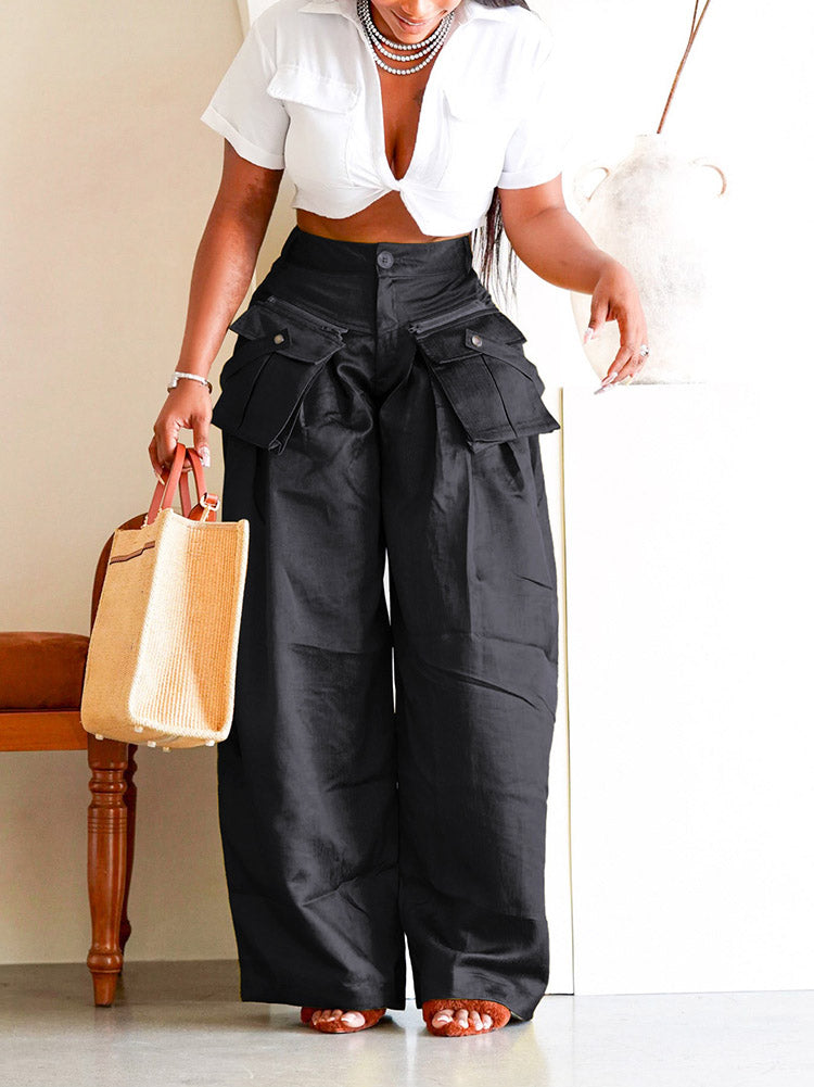 Loookus - Cargo Pocket Wide Leg Pants