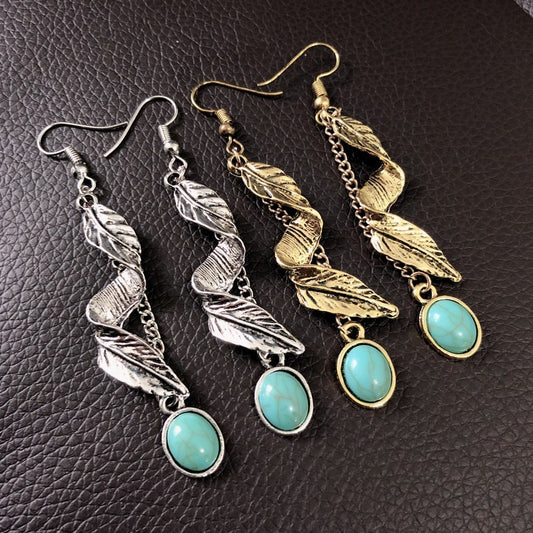 Loookus - Bohemian Vintage Leaf Turquoise Earrings