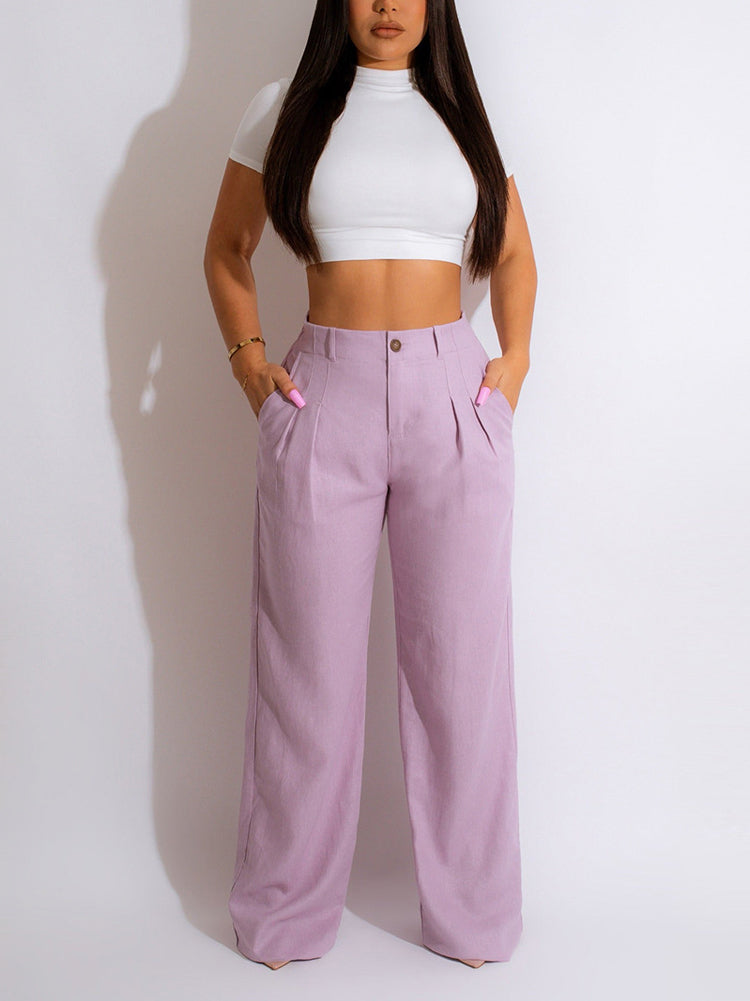 Loookus - High Waist Pockets Pants