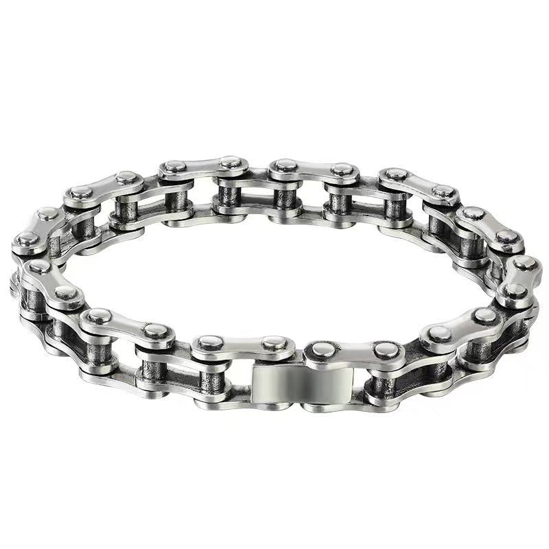 Loookus - 925 Silver Men's personality hip-hop simple motorcycle chain bracelet