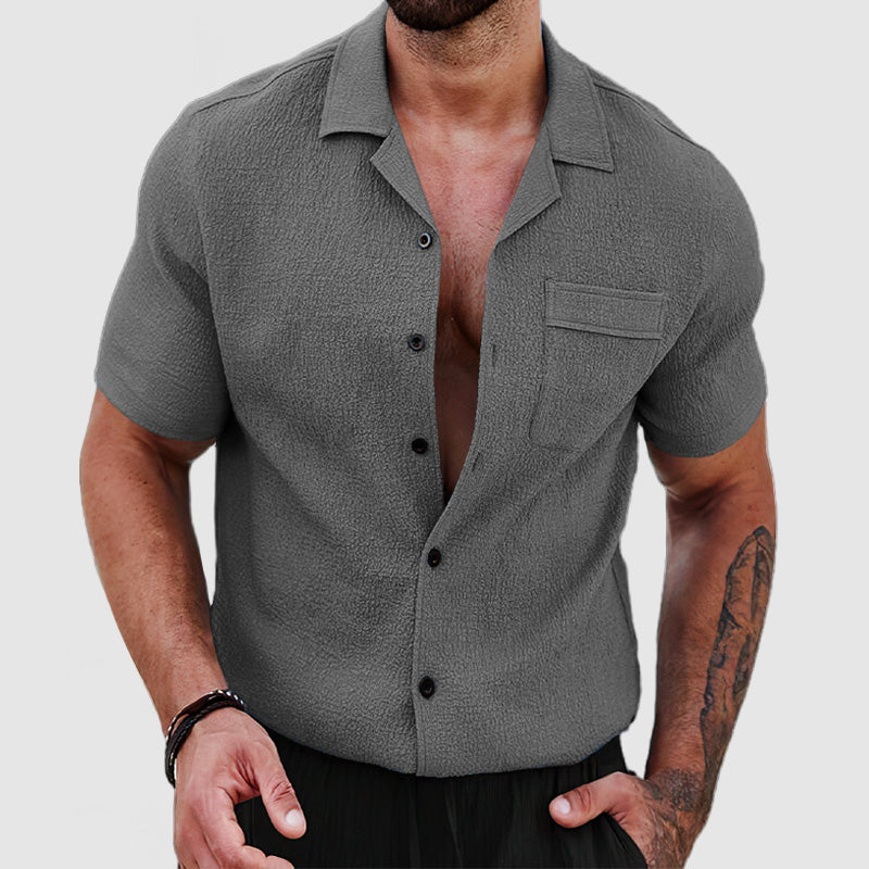 Loookus - Men's Soft Skin Textured Short Sleeve Shirt