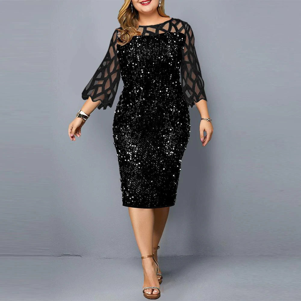 Loookus - Individualized Sequin Design Plus Size Women's Dress