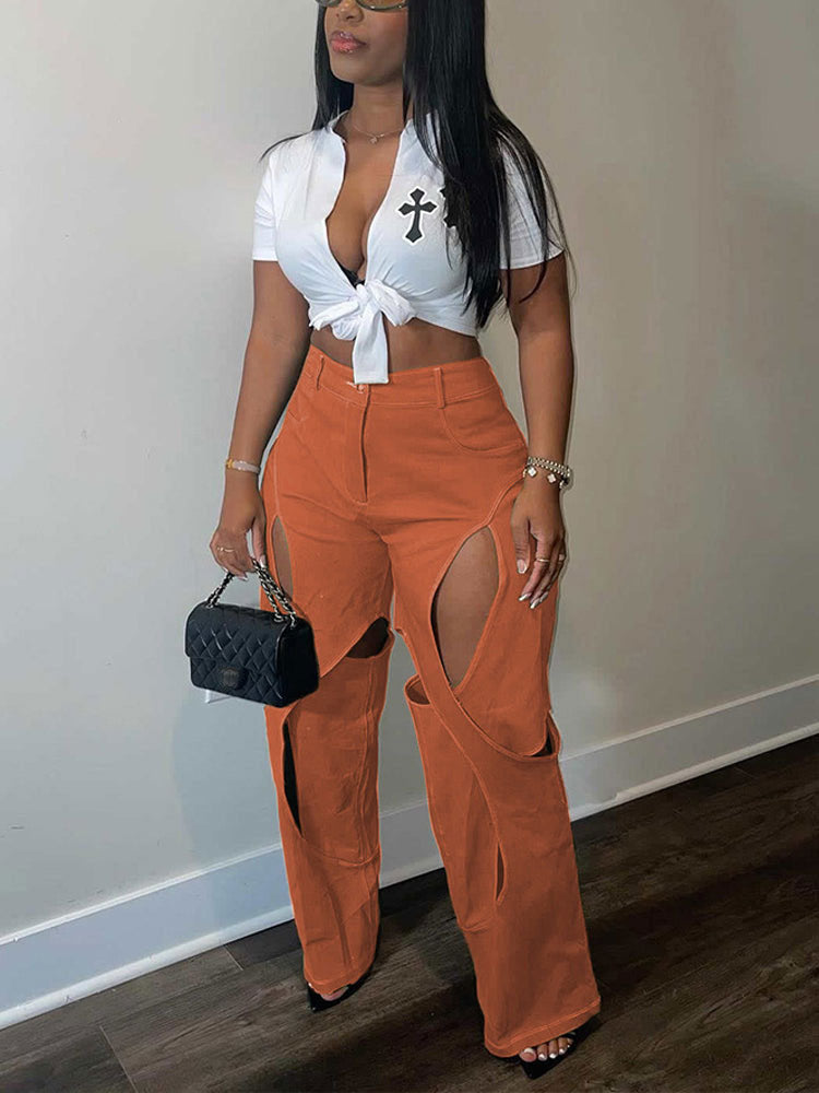 Loookus - High Waist Cutout Pants