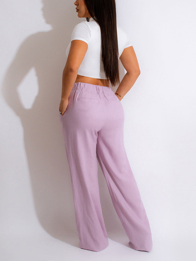 Loookus - High Waist Pockets Pants