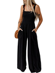 Loookus - Women's High-waisted Jumpsuit Summer New Sleeveless Strapless Knitted Wide Leg Trousers Jumpsuit