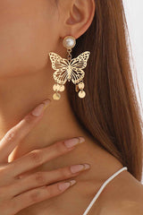 Loookus - Butterfly Cutout Pearl Stud Earrings