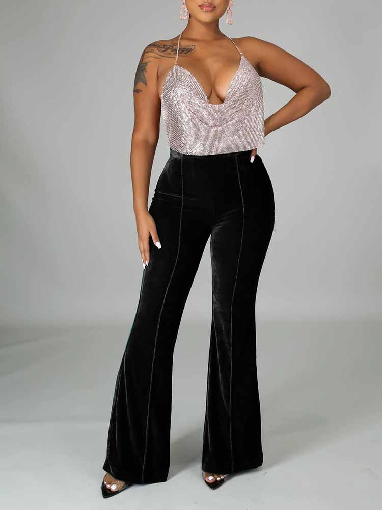 Loookus - Velvet High Waist Flare Pants