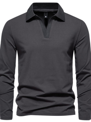 Men's Casual and Comfortable Solid Color Lapel undershirt Long Sleeve Shirt