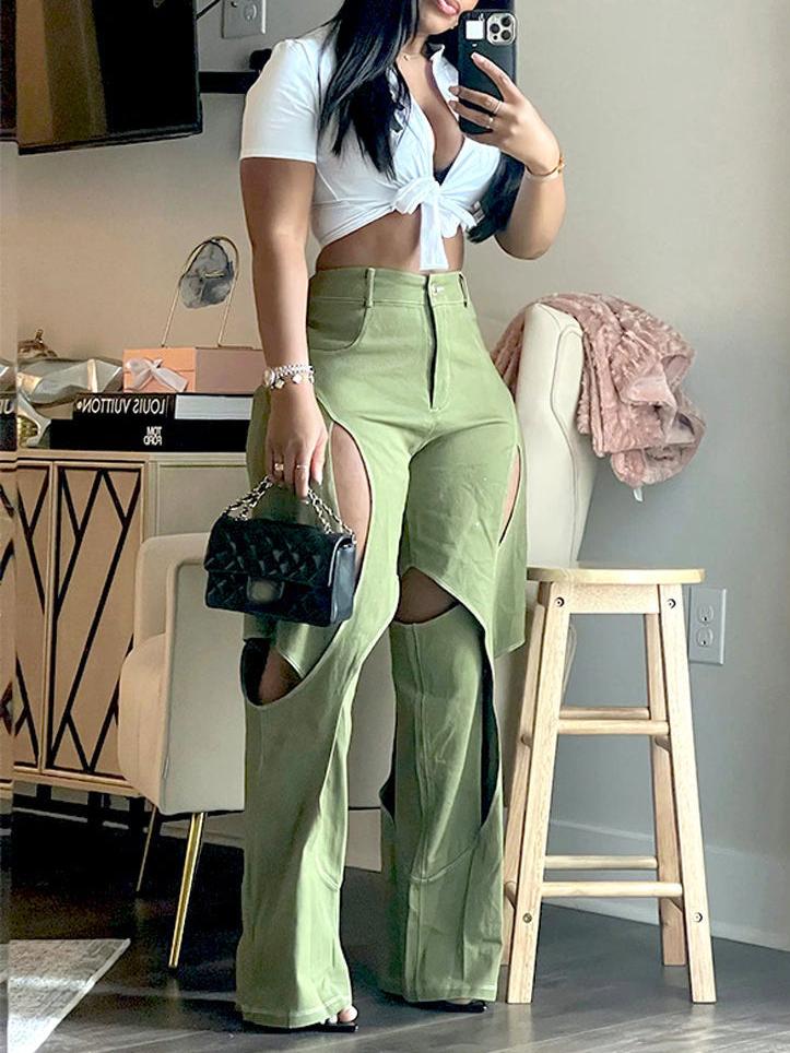 Loookus - High Waist Cutout Pants