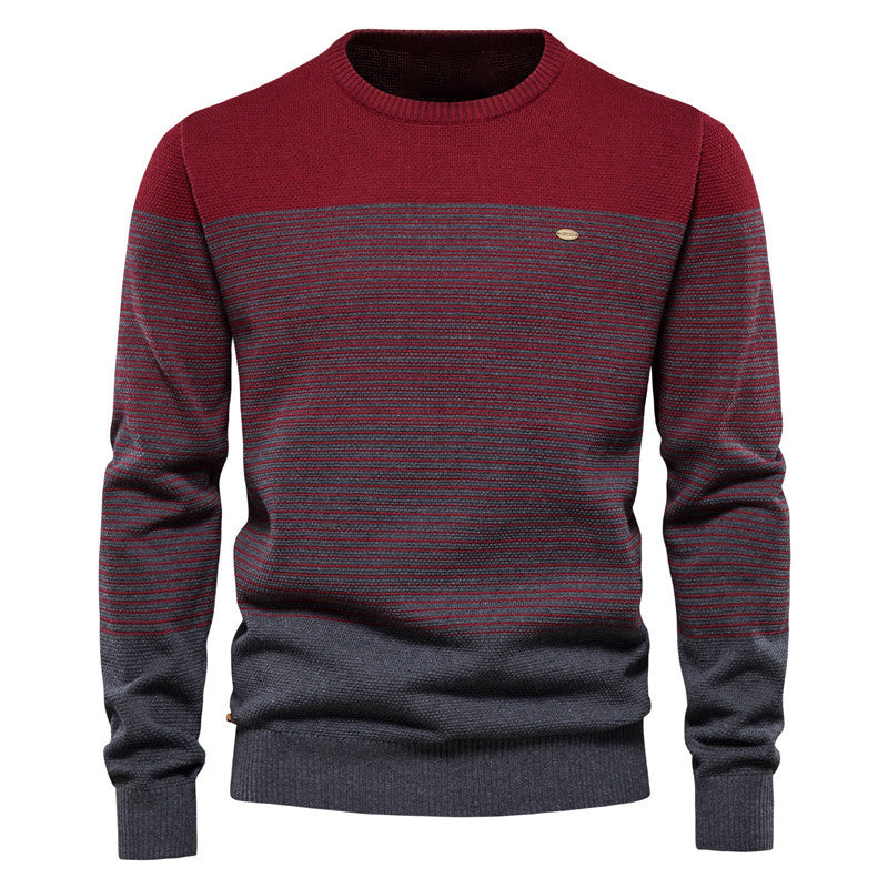 Loookus - New Autumn and Winter Men's Round-Neck Striped Knit Sweater