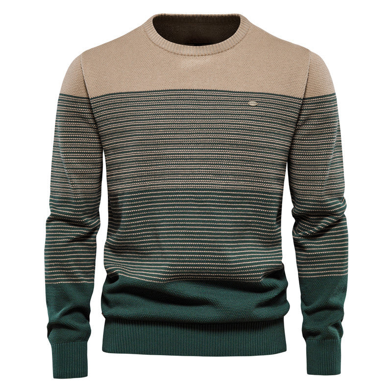 Loookus - New Autumn and Winter Men's Round-Neck Striped Knit Sweater