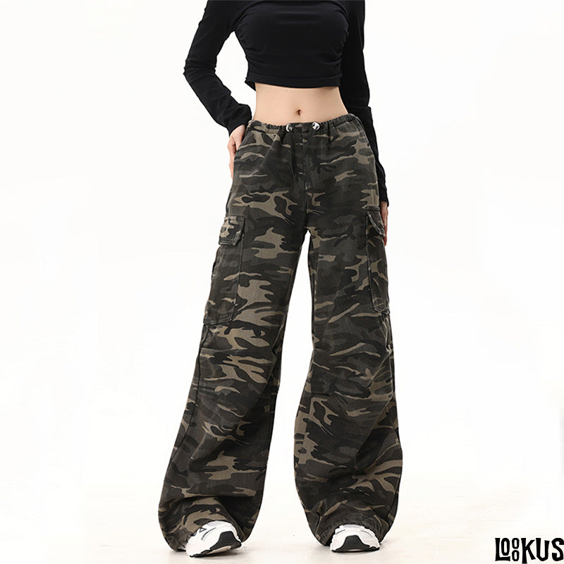 Loookus - Urban Camo Wide-Leg Cargo Pants