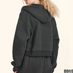 Loookus - Loose Fit Cropped Zip-Up Hoodie for Women