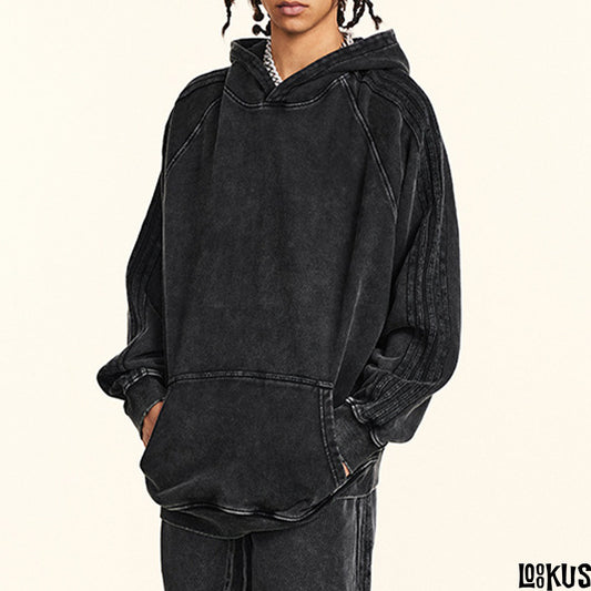 Loookus-Fit Hooded Sweatshirt with Ribbed Hem