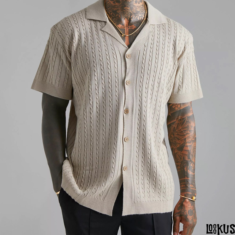 Loookus - Men's Knitted Button-Up Short-Sleeve Shirt