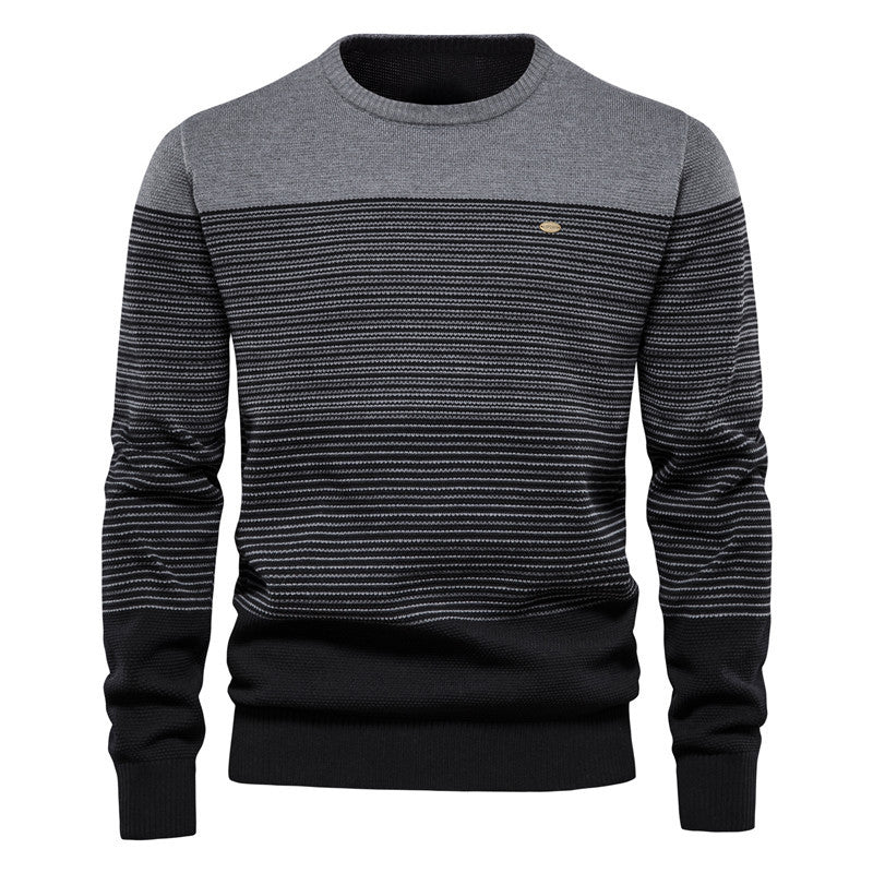 Loookus - New Autumn and Winter Men's Round-Neck Striped Knit Sweater