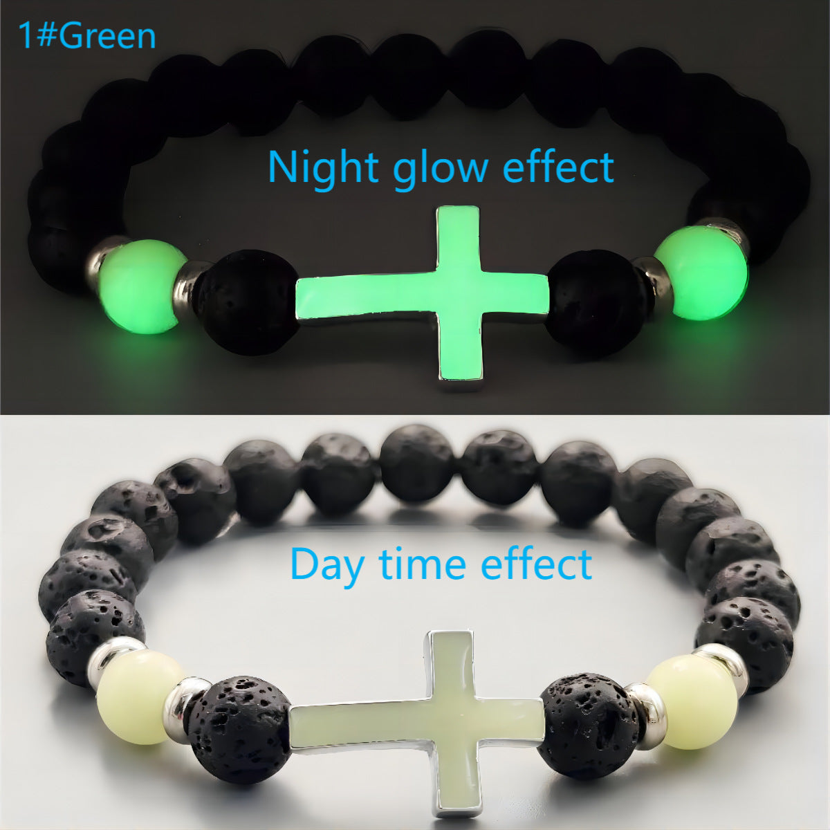 LoookUS - Lava Stone Glow-in-the-Dark Cross Bracelet