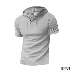 Loookus - Men's Short-Sleeve Waffle Knit Hoodie