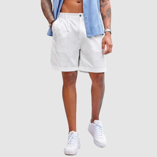 Loookus - Men’s Linen Shorts Classic Fit Casual Elastic Waist Summer Beach Shorts