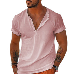 Loookus - Men's Cotton Henley Vacation Short Sleeve T-Shirt