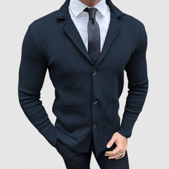 Loookus - Men's Elegant Lapel Long Sleeve Striped Knit Jacket