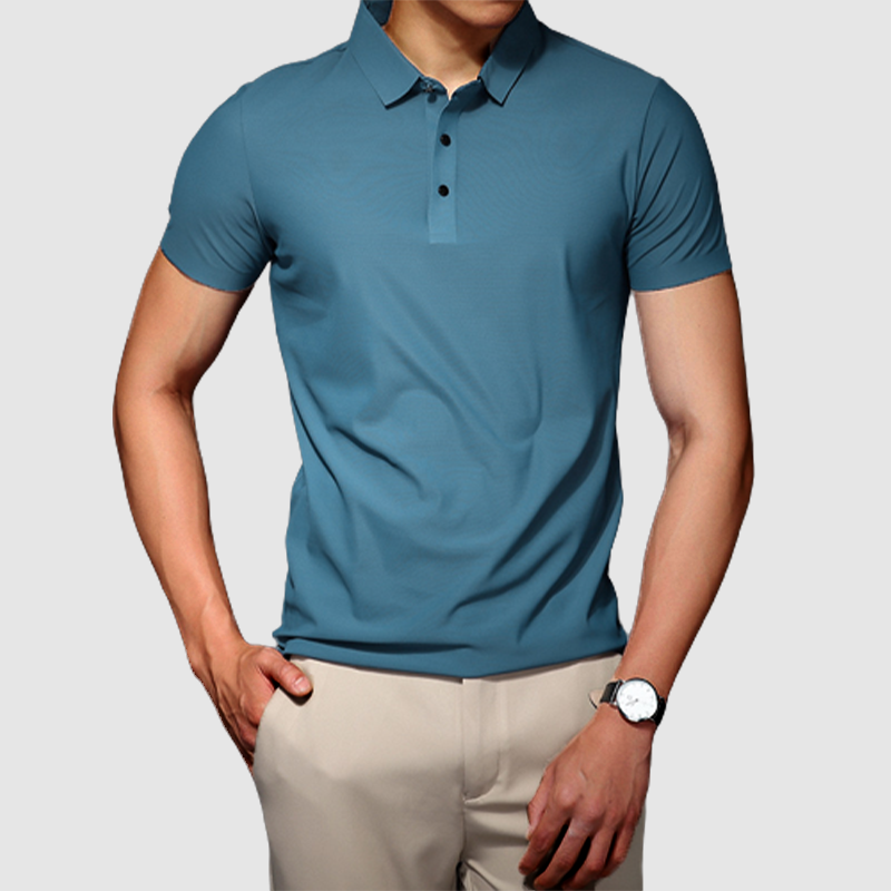 Loookus - Men's summer ice silk without trace business lapel solid color simple t-shirt