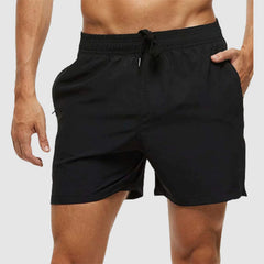 Loookus - Men's Solid Color Quarter Casual Beach Shorts With Zippered Pockets And Mesh Lining Swimwear