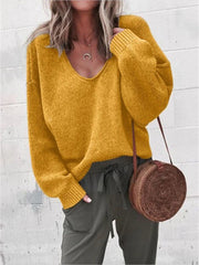 Loookus - Women's Pullover Sweater Jumper Knitted Solid Color Stylish Basic Casual Long Sleeve Regular Fit Sweater Cardigans V Neck Fall Winter Purple Yellow Gray / Holiday