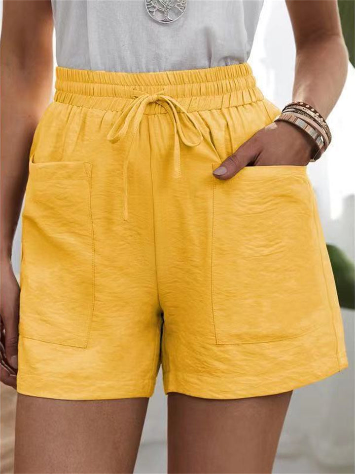 Loookus - Summer Women's New Loose Linen Casual Shorts Solid Color High Waist Wide Leg Pants