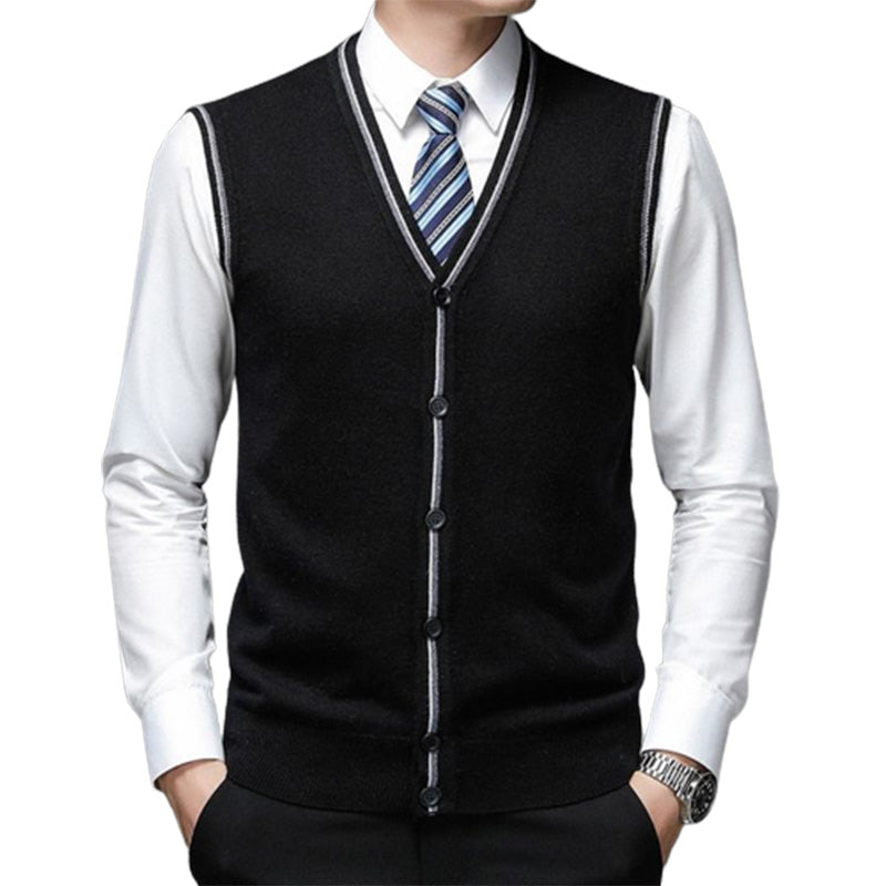 Loookus - Men's V-neck Vest Knitted Cardigan Cashmere Vest