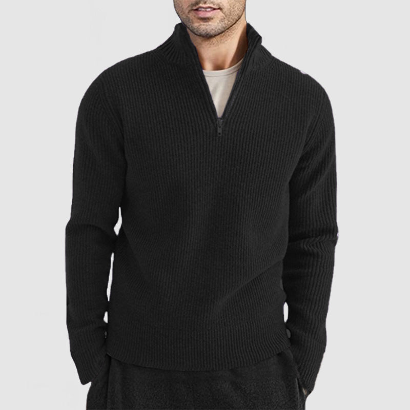 Loookus - Men's Casual Stand Collar Zipper Long Sleeve Sweater