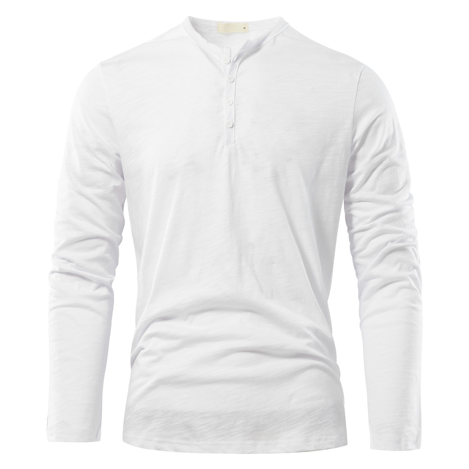 Loookus - Long Sleeve Pure Cotton Four Buttons Henley Shirt