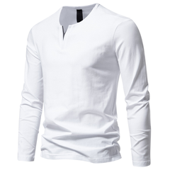 Loookus - Long Sleeve Waffle Knit V-Shape Henley