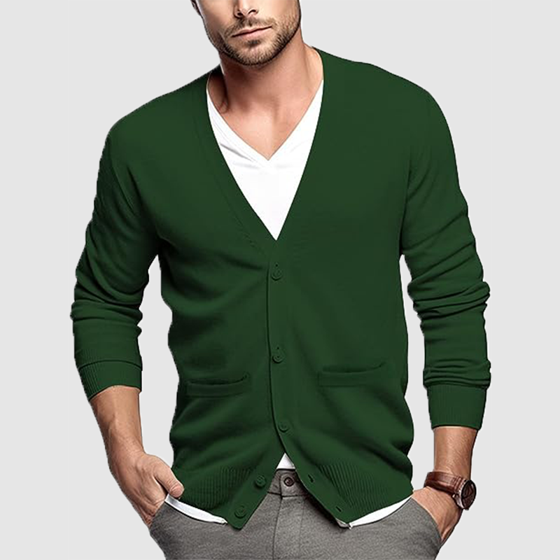 Loookus - Men's knit cardigan wool blend long sleeve knit vest jacket men's woolen sweater