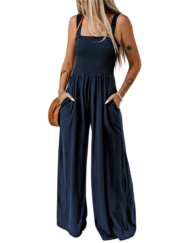 Loookus - Women's High-waisted Jumpsuit Summer New Sleeveless Strapless Knitted Wide Leg Trousers Jumpsuit