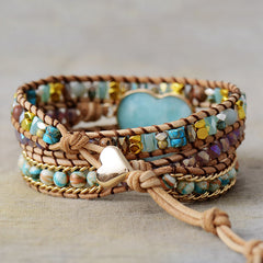 Loookus - Natural stone blue amazonite handwoven beaded bracelet