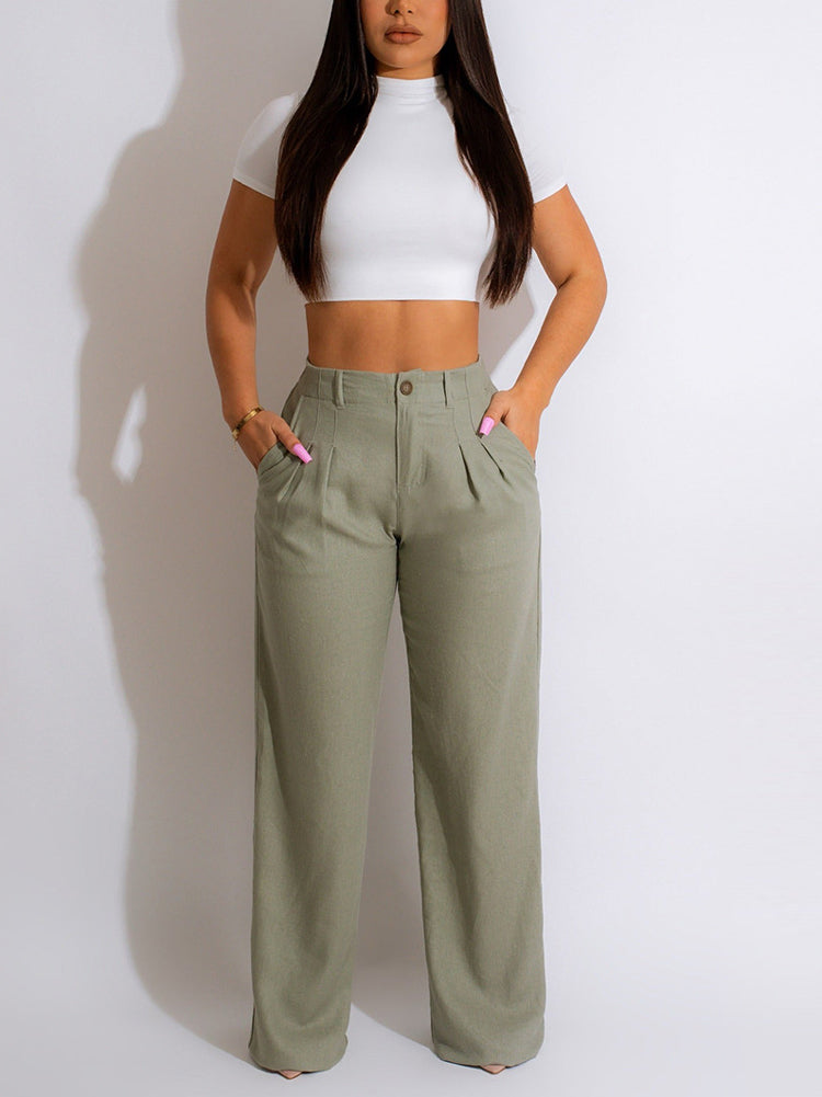 Loookus - High Waist Pockets Pants