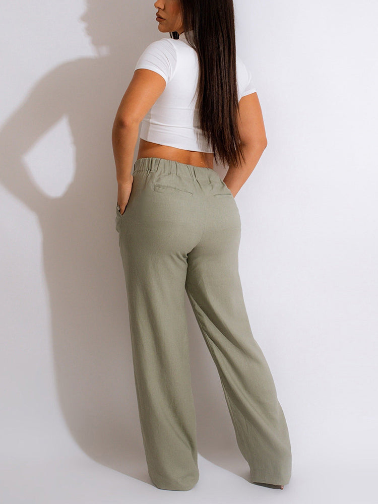 Loookus - High Waist Pockets Pants