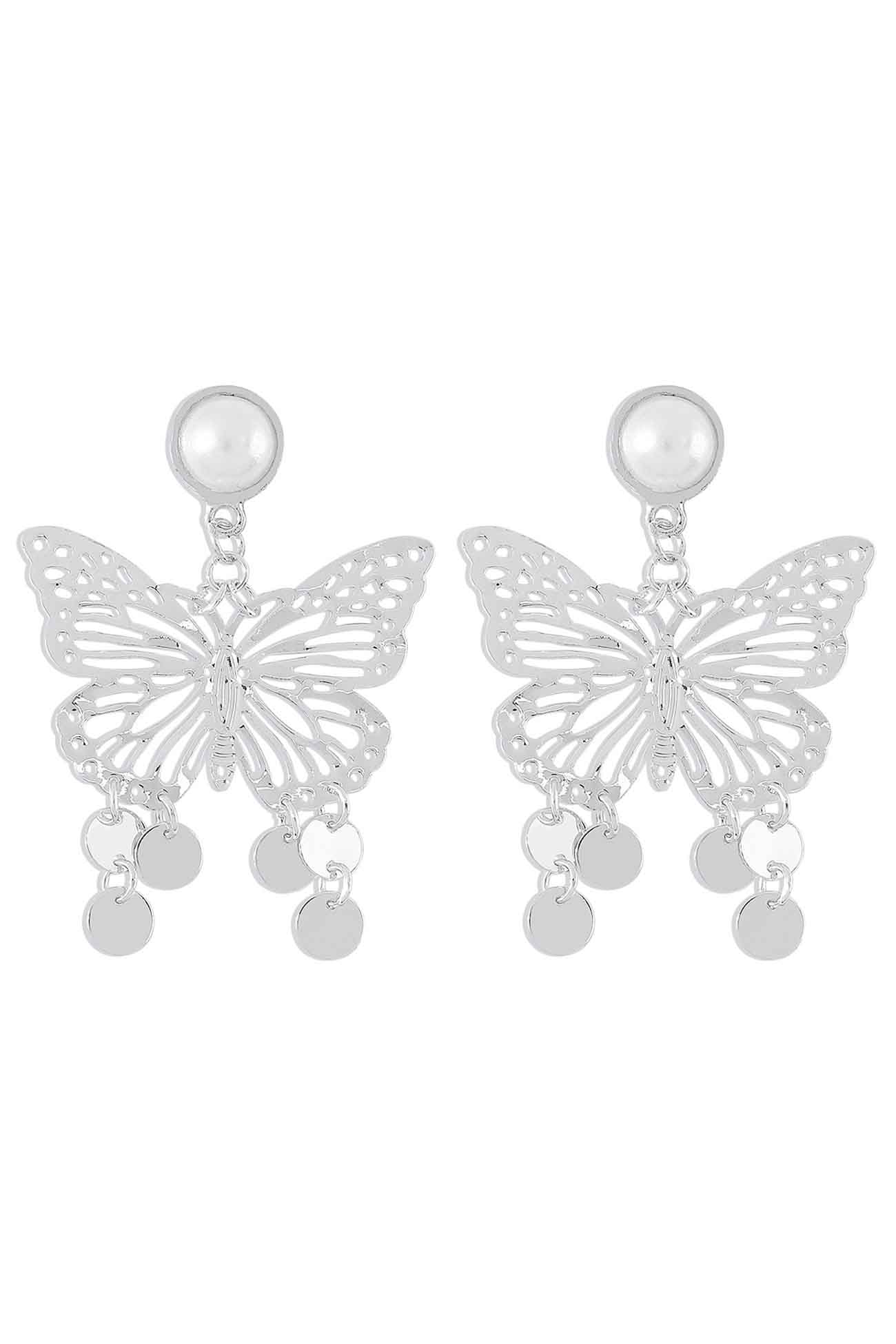 Loookus - Butterfly Cutout Pearl Stud Earrings