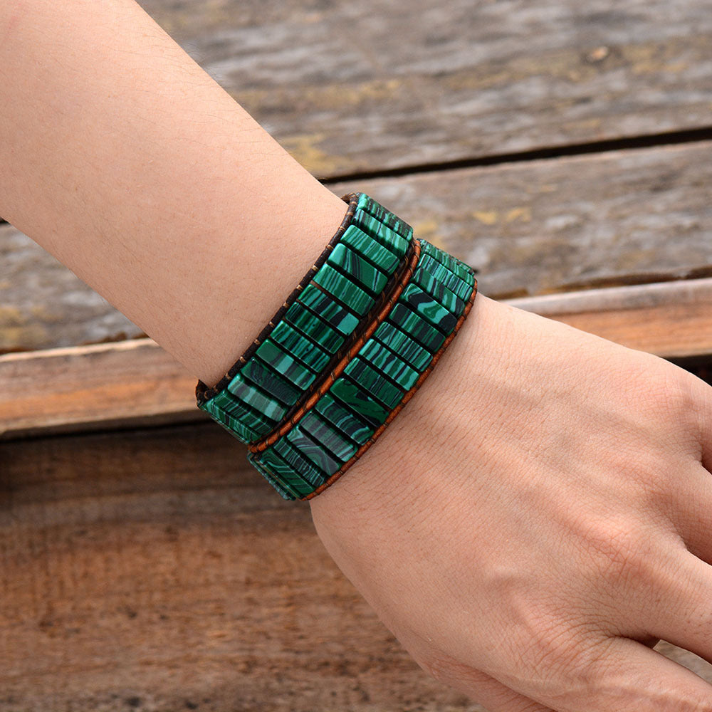 Loookus - Vintage Malachite Hand Woven Wrap Bracelet